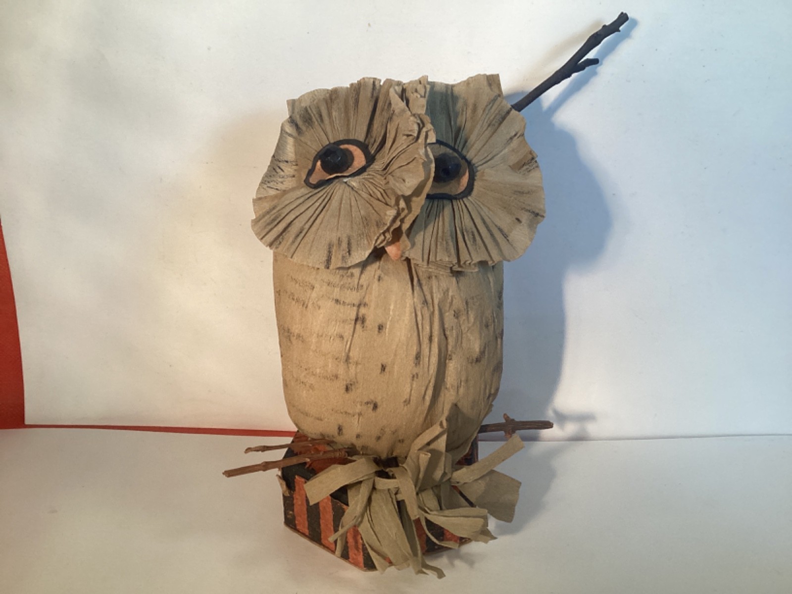 MADE IN JAPAN MIJ VINTAGE HALLOWEEN LARGE OWL ON BRANCH CANDY CONTAINER ANTIQUE