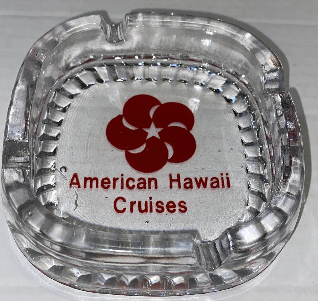 Vintage American Hawaii Cruises Logo Glass Ashtray Tiki Bar Decor Prop