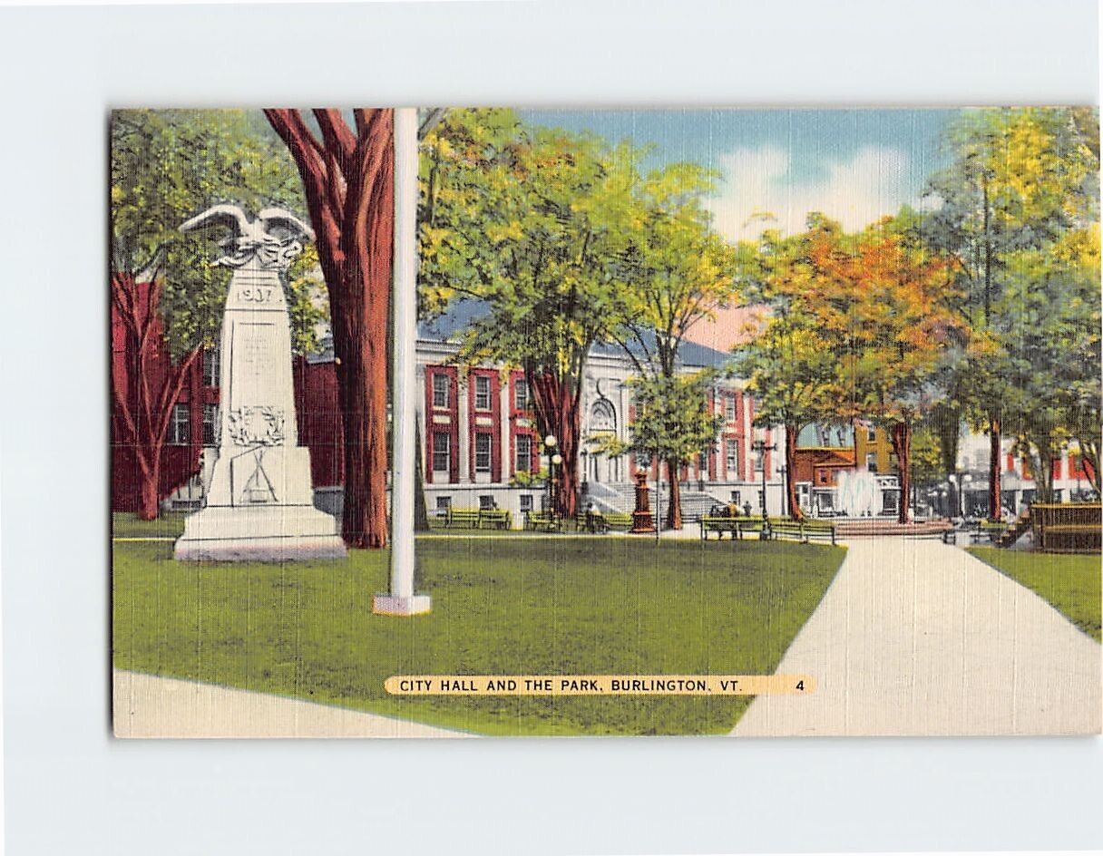 Postcard City Hall and the Park Burlington Vermont USA