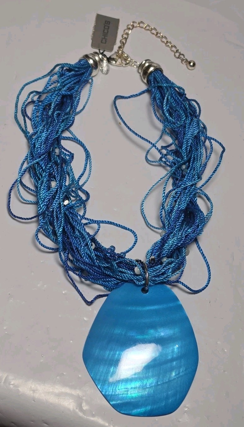 NEW VINTAGE CHICO'S BRIGHT BLUE MULTI-STRAND PENDANT 15-18