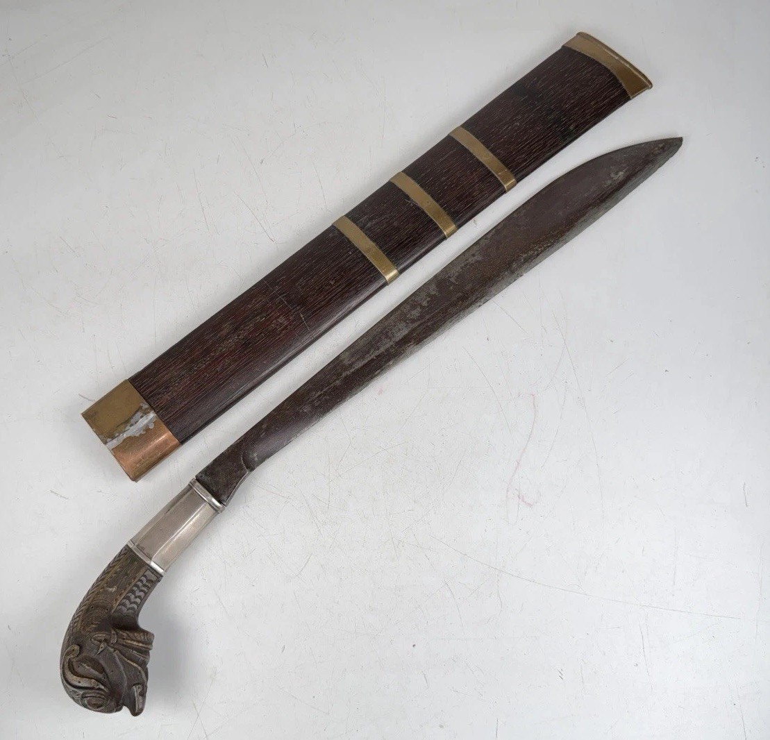 Antique Filipino Tenegre Sword Binangon Visayas Panay Bakunawa Carved Wood 19thC