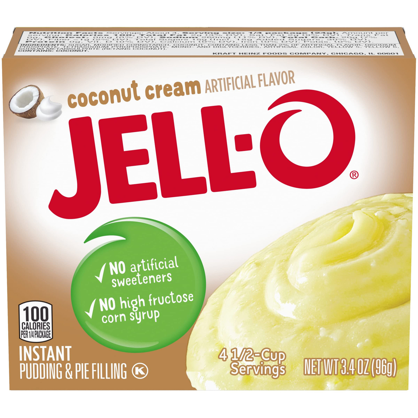 Jell O Coconut Cream Pudding Mix Pack of 24 Easy Dessert 3.4 Ounce Boxes