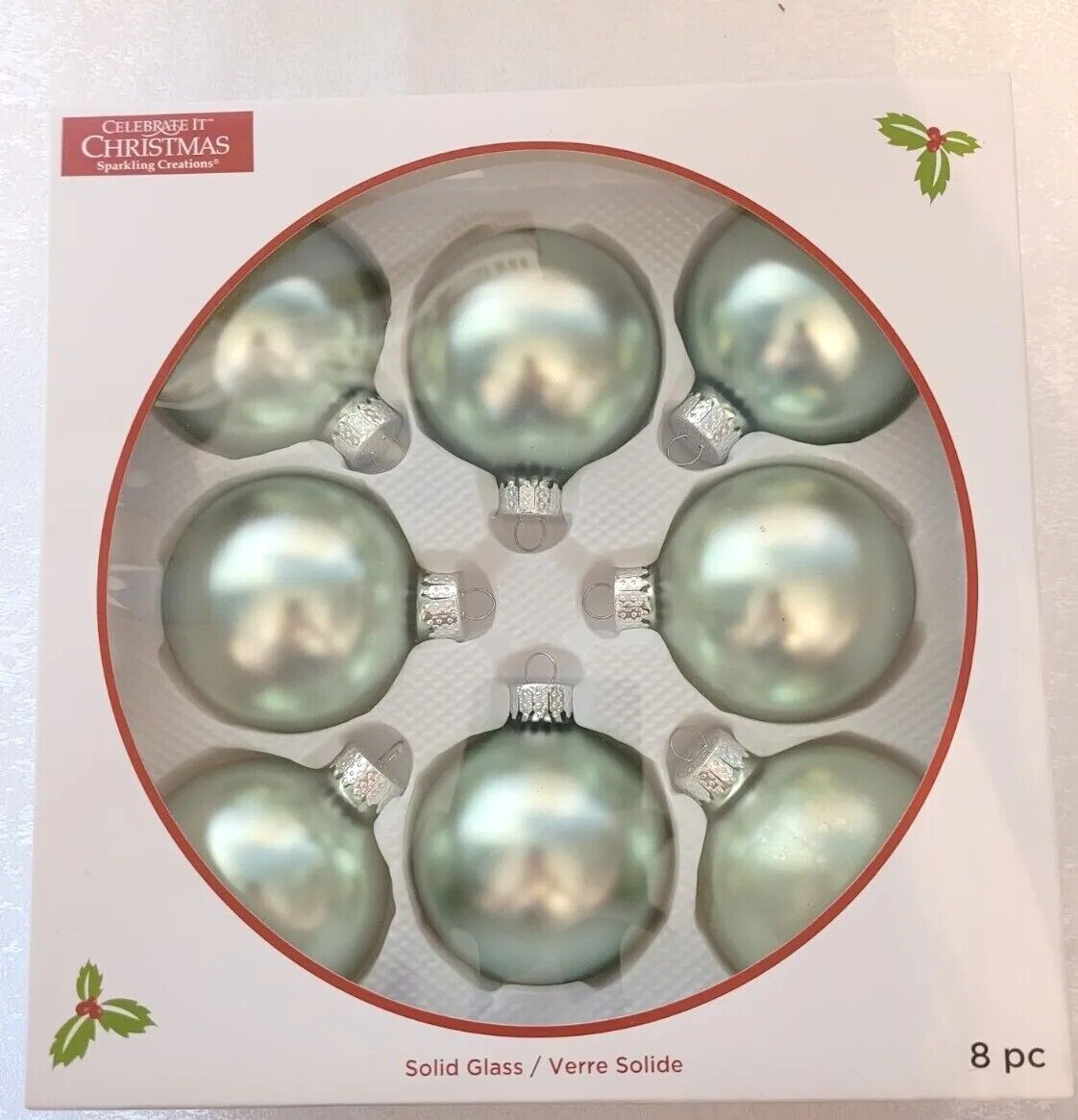 Celebrate It Sparkling Creations Mint Green Glass Christmas Ornaments Set of 8