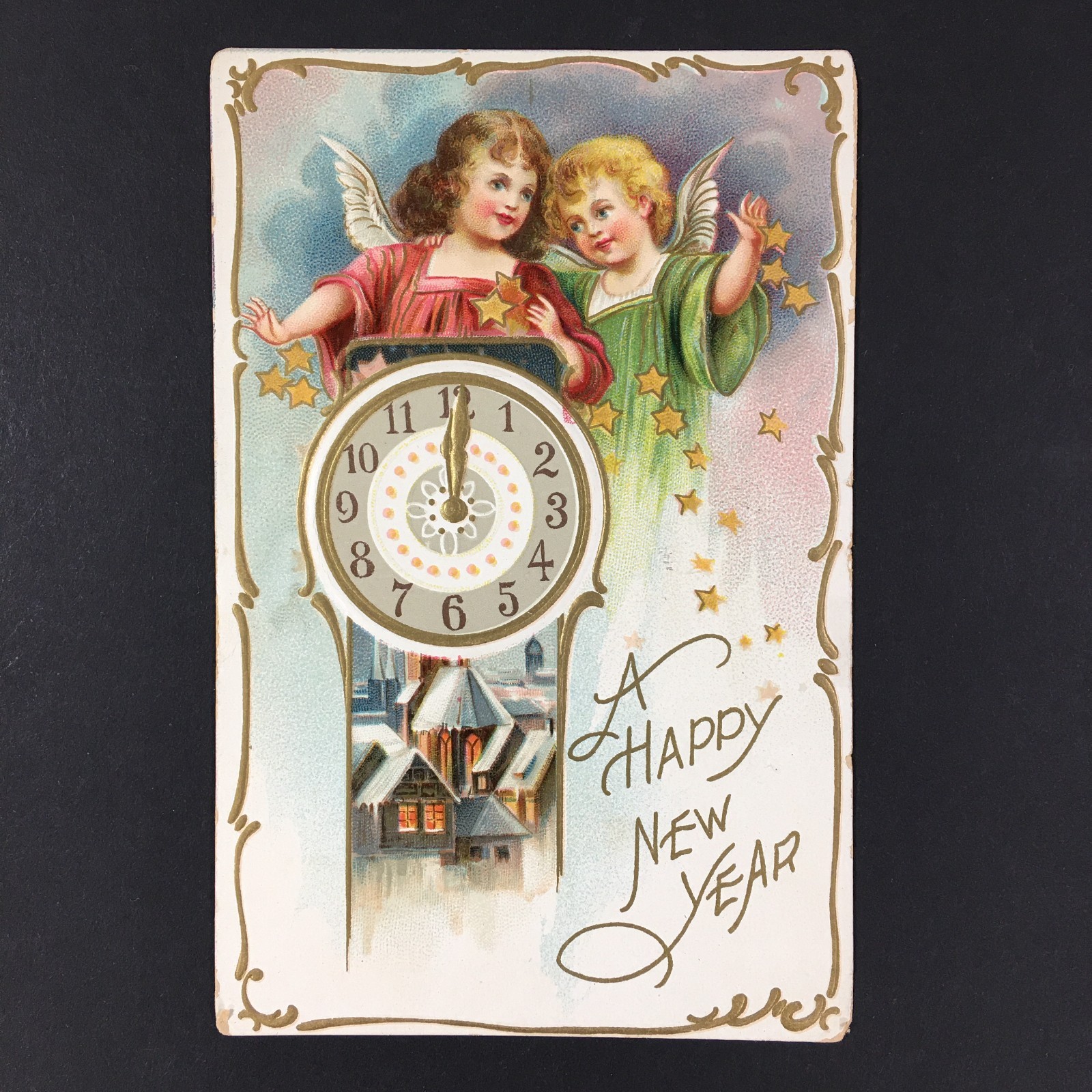 Tuck's Happy New Year Clock Antique Postcard Embossed Posted 1910