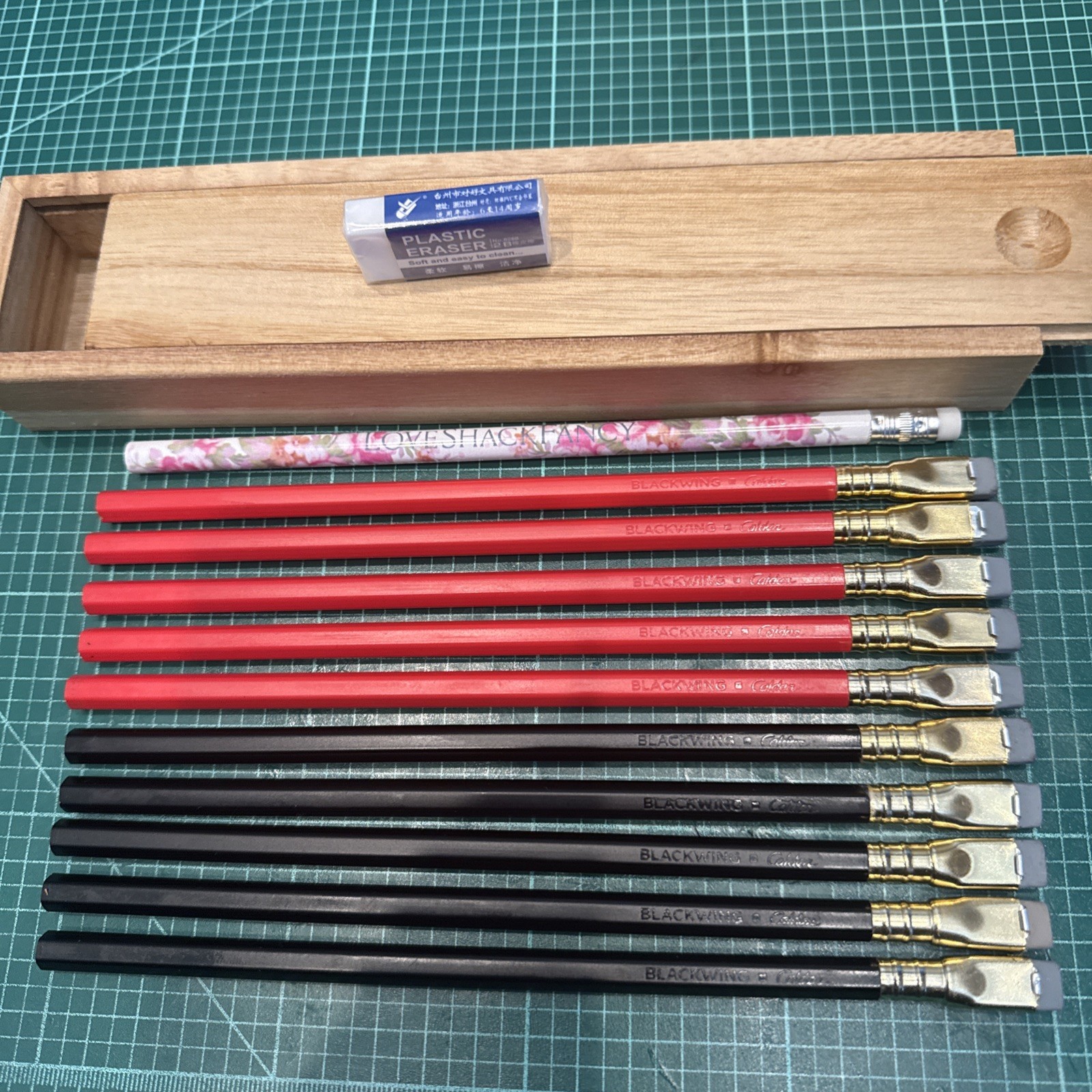 10 - Blackwing Pencils, 5 @ Red & 5 @ Black - Calder Ed- Gray Erasers, Gold Tops