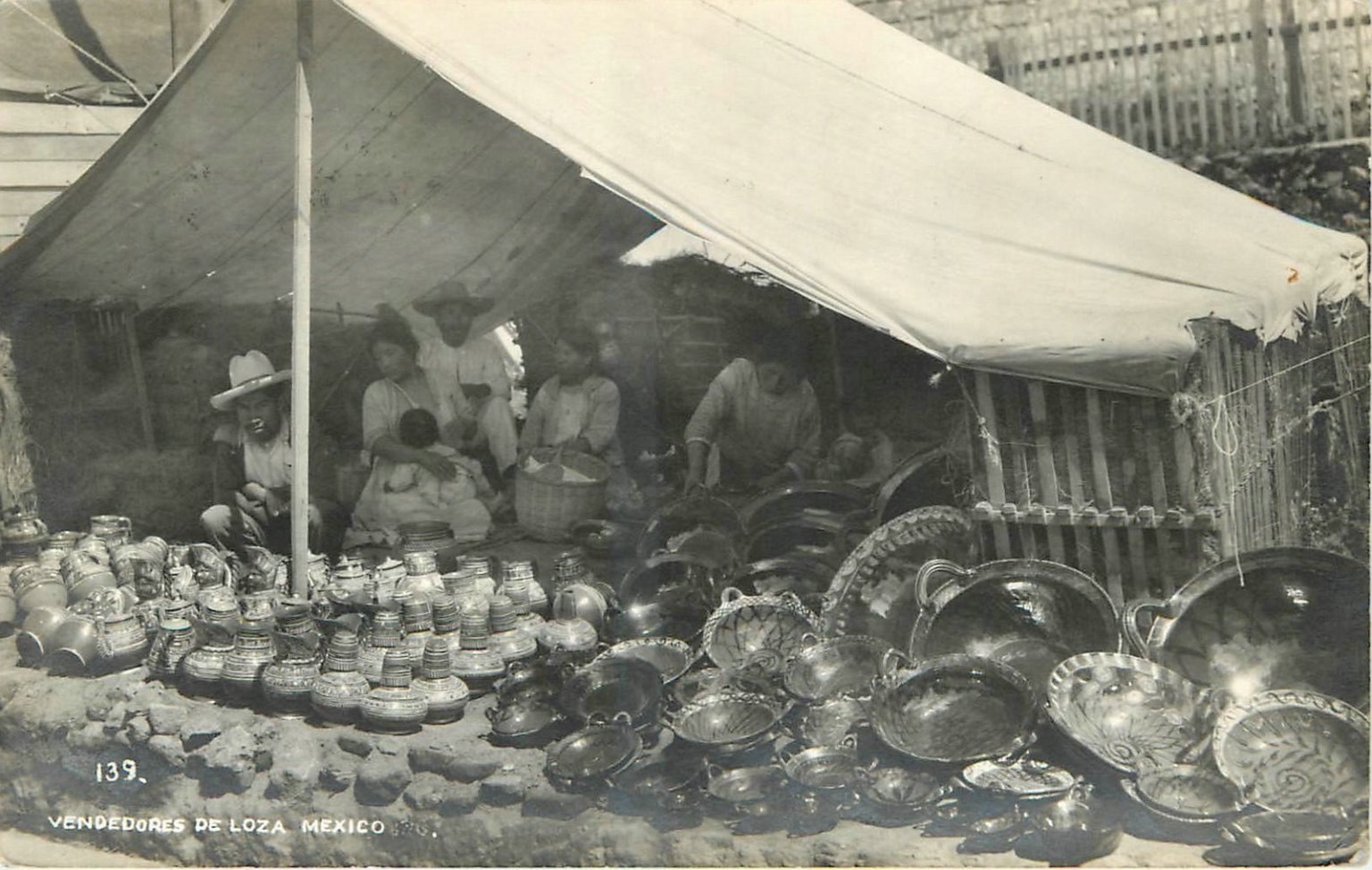 Vintage RPPC Mexico Pottery Vendors Market Scene Postcard 1910s Posted Vintage RPPC Mexico Pottery Vendors Market Scene Postcard 1910s Posted