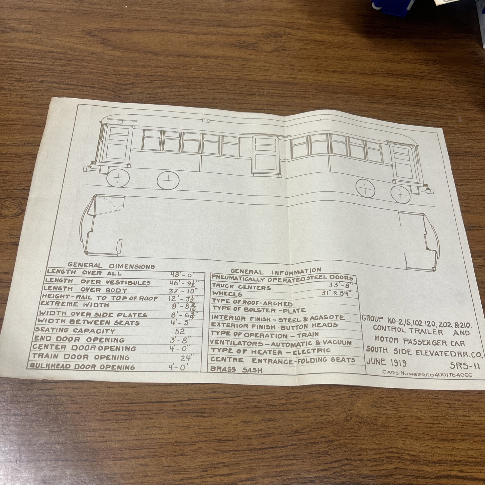 South Side Elevated RR.CO 1919 SRS-11 Railroad Motor Passenger Car Blueprint