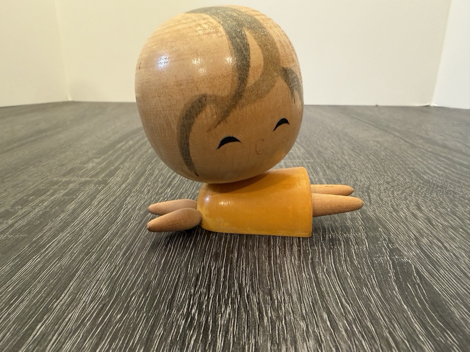 Vintage Japanese Creative Sosaku Wooden Kokeshi Doll Lying Down Made In Japan