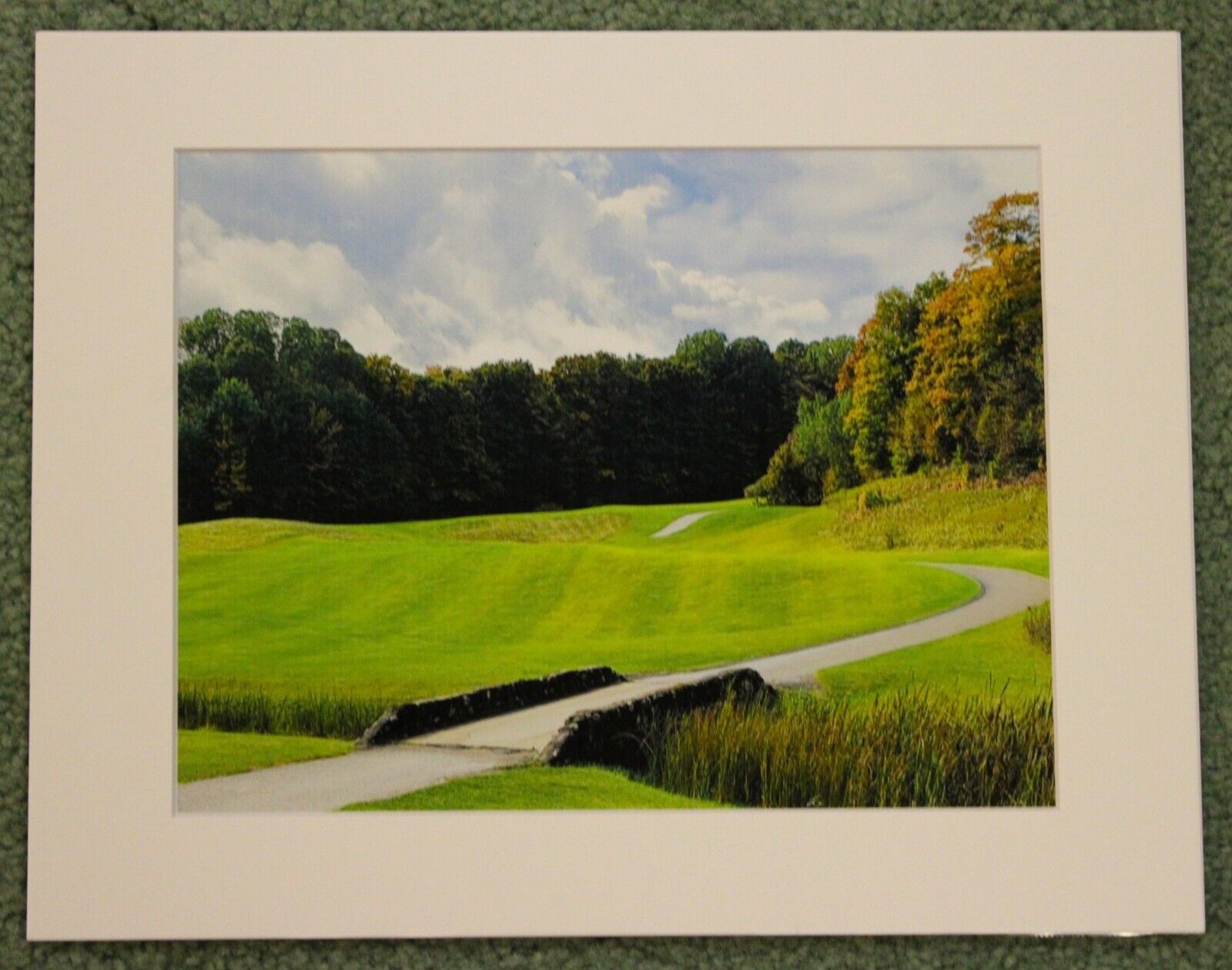 Digital Matted Color Signed Photograph Gorgeous Golf Cart Bridge Path by Martin
