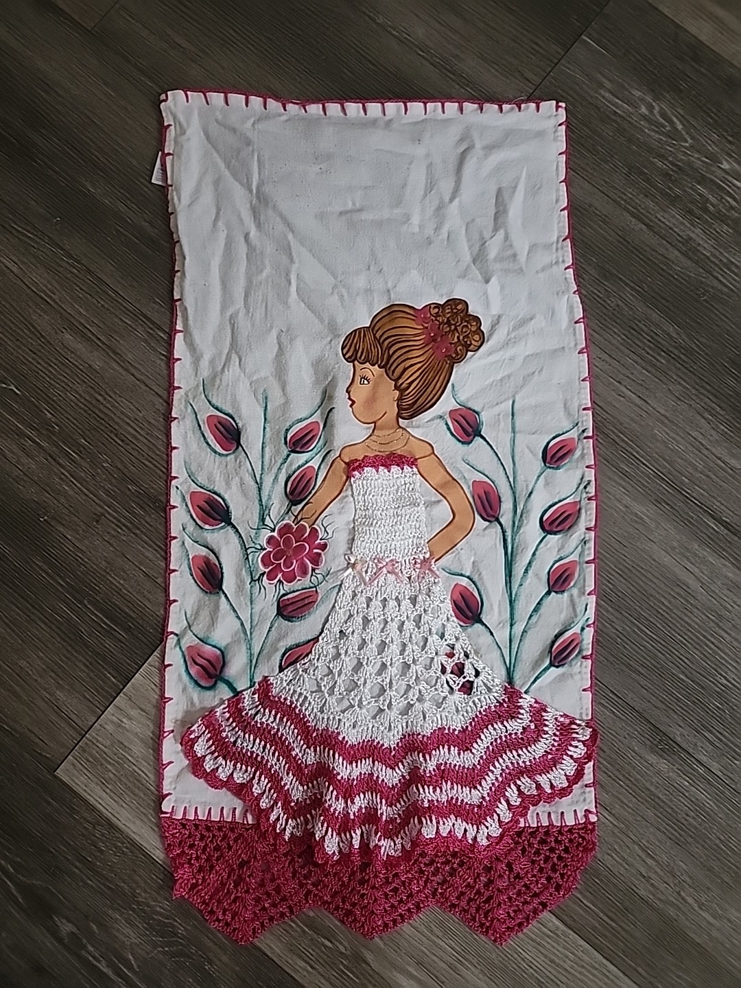 Vintage Athenas Doll Embroidery Crochet Dress Kitchen Tea Towel 28 Vintage Athenas Doll Embroidery Crochet Dress Kitchen Tea Towel 28
