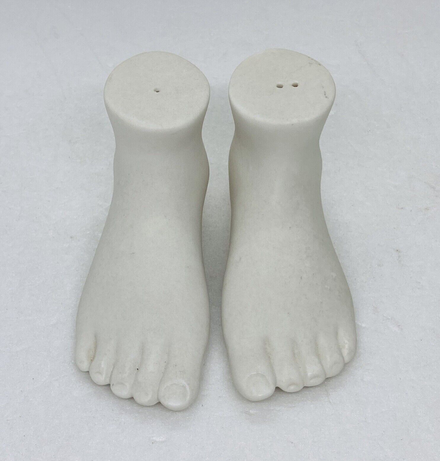 Rare 1970s Ceramic Bare Foot Salt Pepper Shaker Set White Pottery Art Decor 1