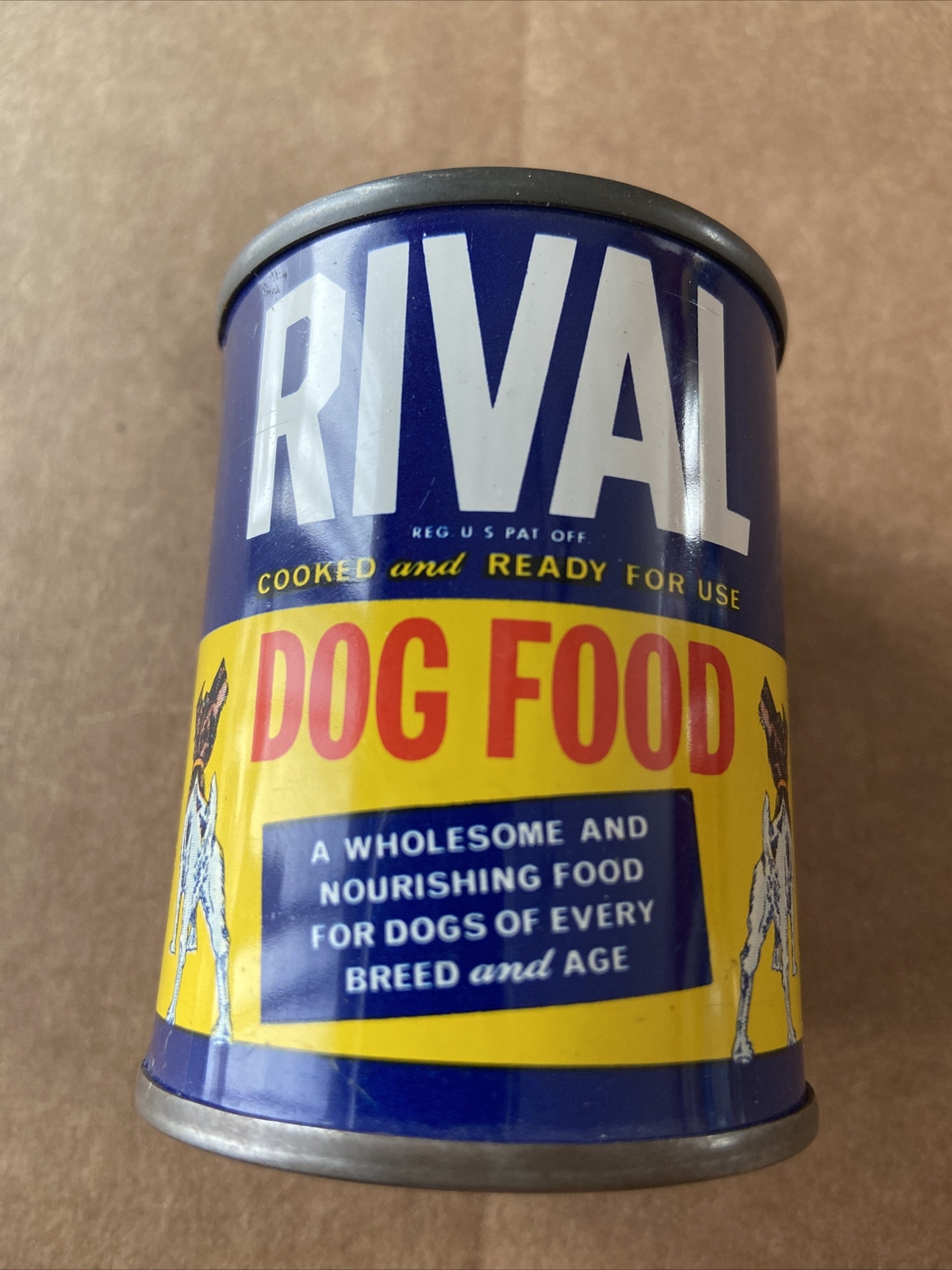 Vintage RIVAL Dog Food Metal Promotional Advertising Can Coin Bank #B