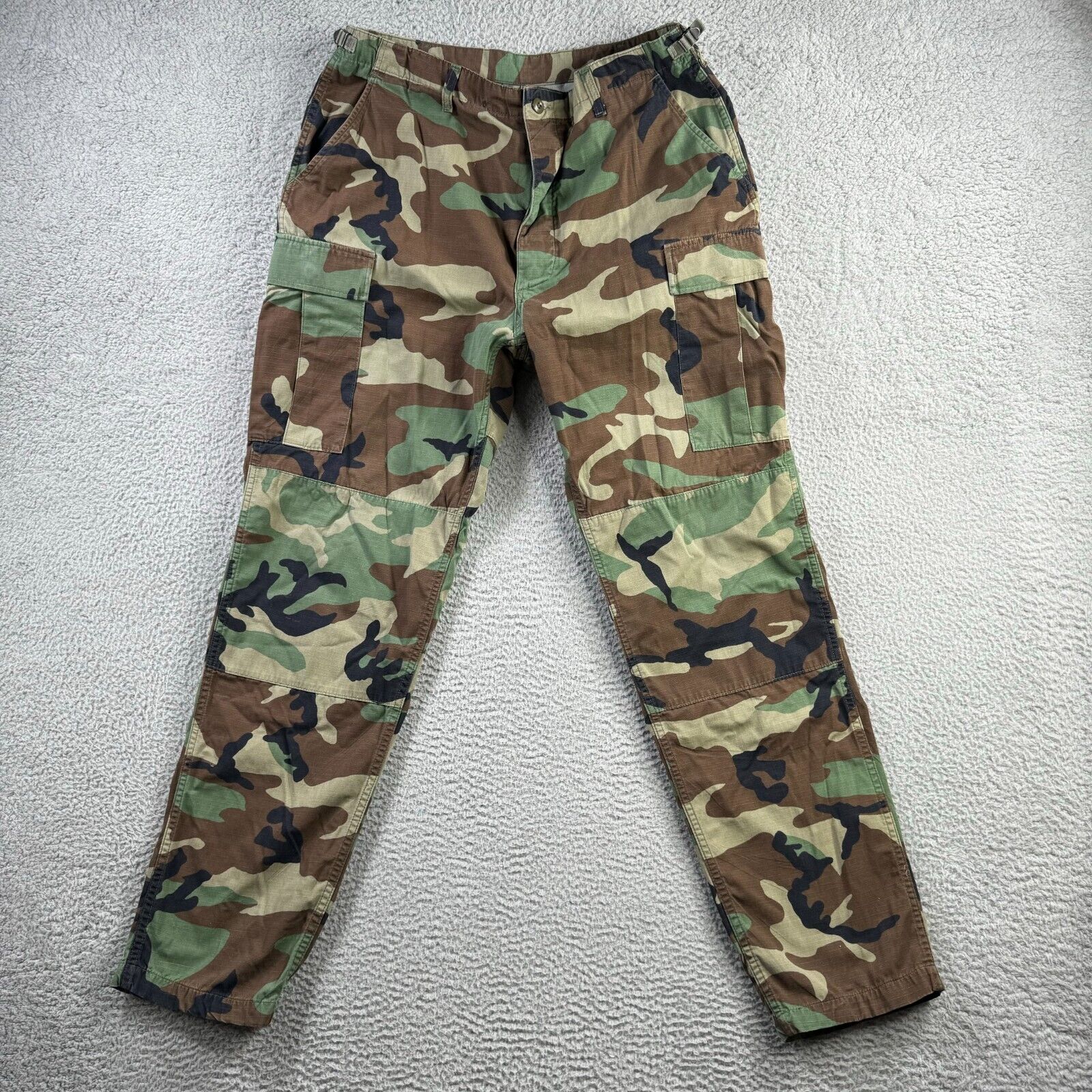 Vintage Military Pants Mens Large Long Trousers Hot Weather Woodland Camo Combat