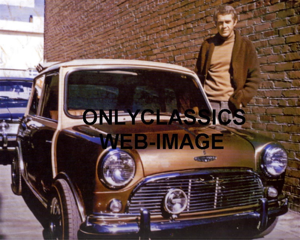 COOL STEVE MCQUEEN VINTAGE AUSTIN MINI COOPER CAR CANDID 8X10 PHOTO AUTOMOBILIA