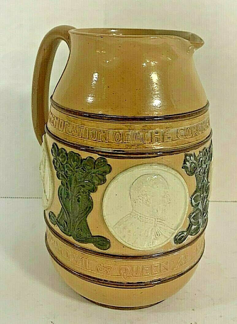 ROYAL DOULTON KING EDWARD VII QUEEN ALEXANDRA CORONATION PITCHER RESTORED