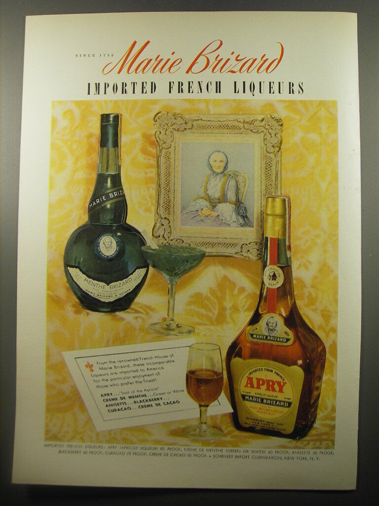 1950 Marie Brizard Menthe Brizard and Apry Liqueur Advertisement