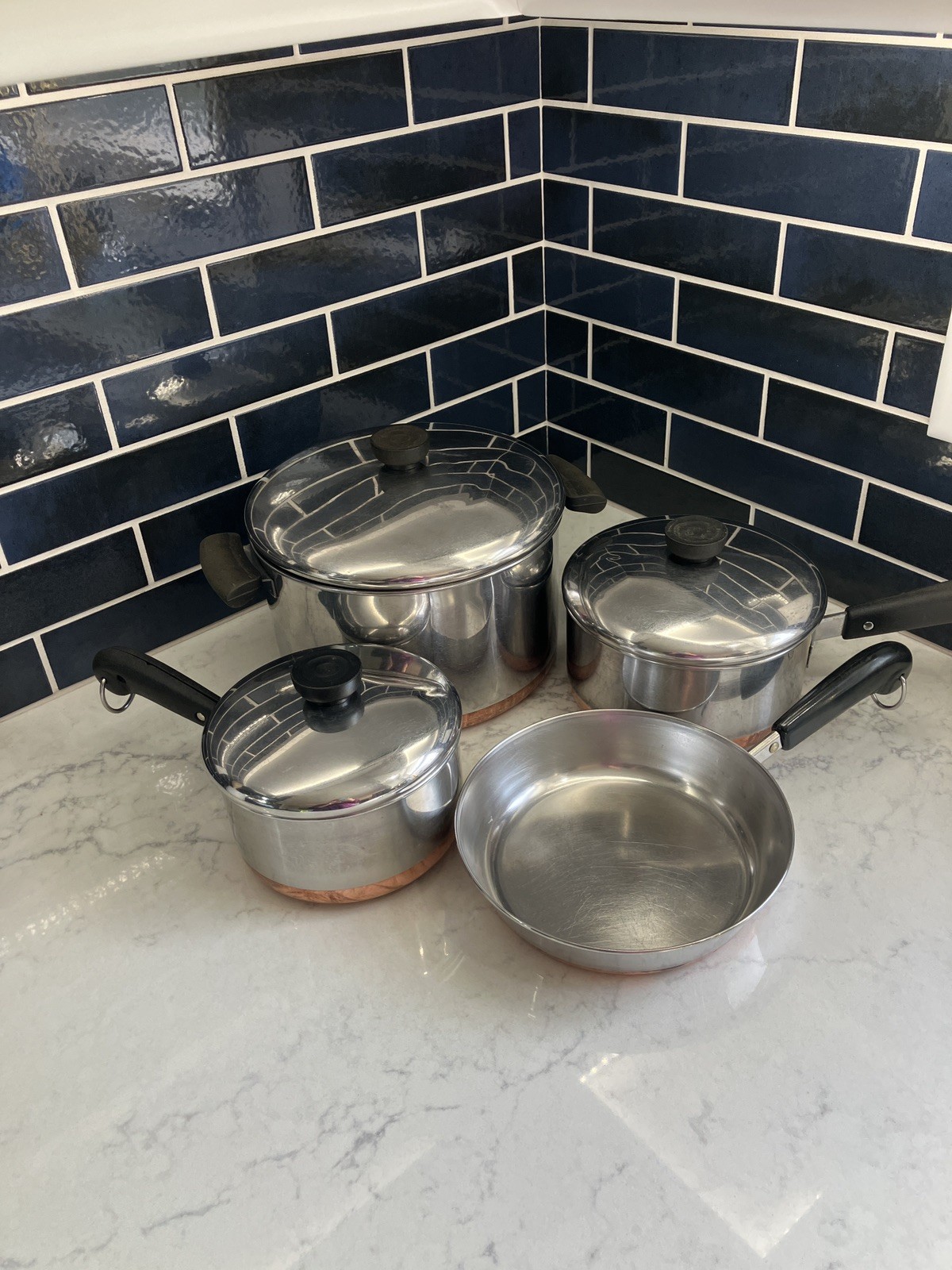 Vintage Revere Ware 1801 Copper Bottom Double Circle Logo 7-Piece Cookware Set 