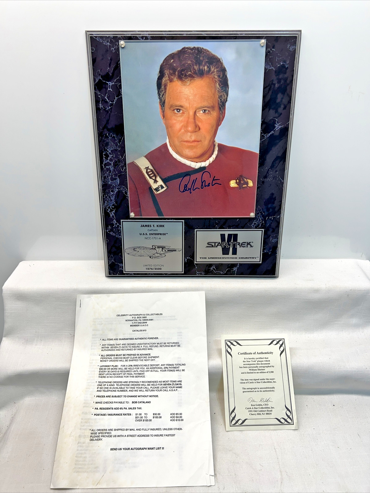 William Shatner Autographed Star Trek 6 Movie 8x10 Photo Plaque Paramount COA