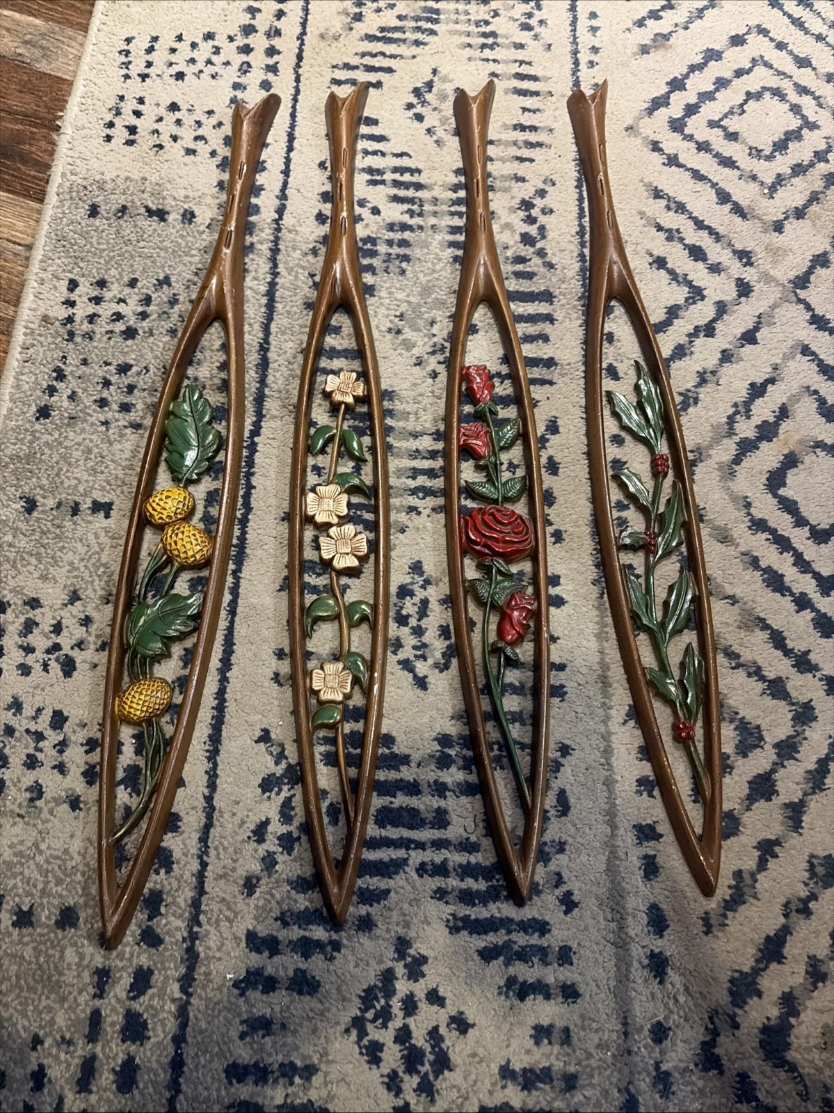 Vtg Sexton USA Four Seasons Floral Metal Wall Art Set MCM Rose Holly Dogwood 20 Vtg Sexton USA Four Seasons Floral Metal Wall Art Set MCM Rose Holly Dogwood 20