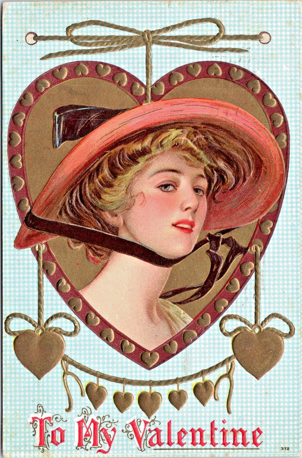 A/S Valentine Greeting Elegant Lady Picture Hat Heavy Gold Emboss P.U.1910 B-131 A/S Valentine Greeting Elegant Lady Picture Hat Heavy Gold Emboss P.U.1910 B-131