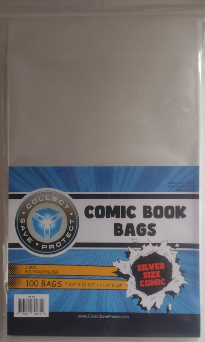 (100) CSP Silver Comic Book Bags Protectors No PVC New NIP 7 1/8 x 10 1/2