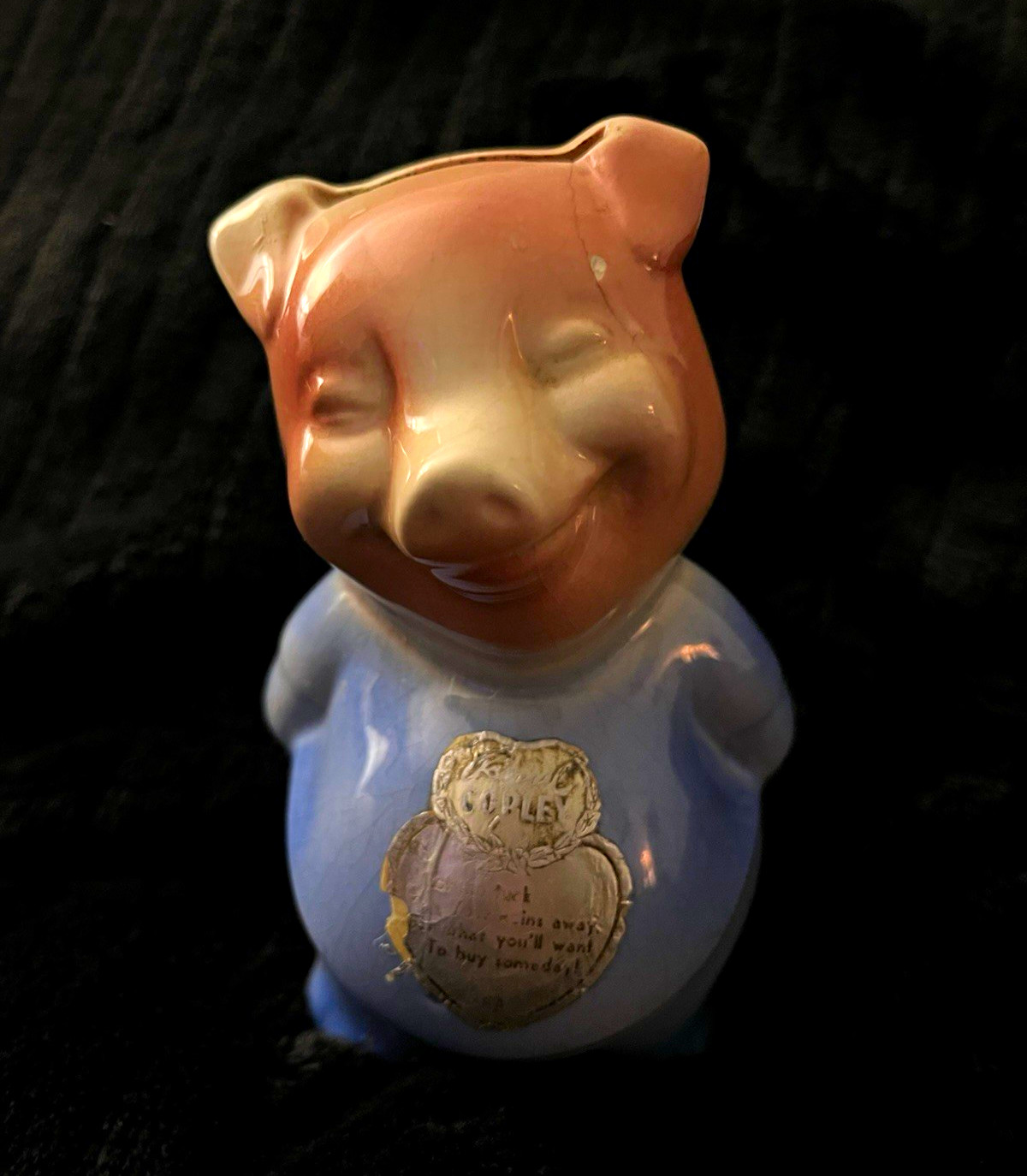 Royal Copley Blue Ceramic Piggy Bank Pig