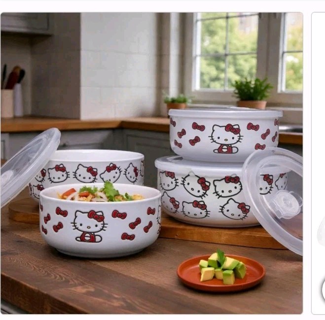 Hello Kitty Pressure Lid Food Storage Small & Large 8 Pc Containers Bowl NEW