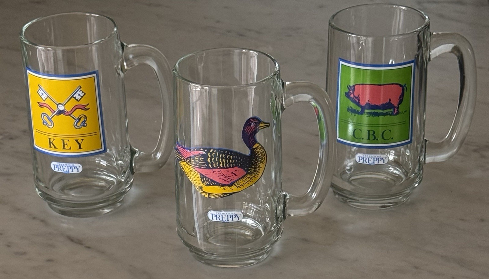 Vintage 1980s Official Preppy Handbook Glass Beer Mugs - Set of 3