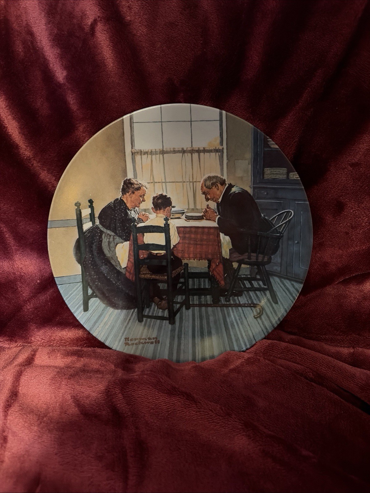Vtge Norman Rockwell Family Grace Plate 1998 Knowles Bradex Prayer Scene