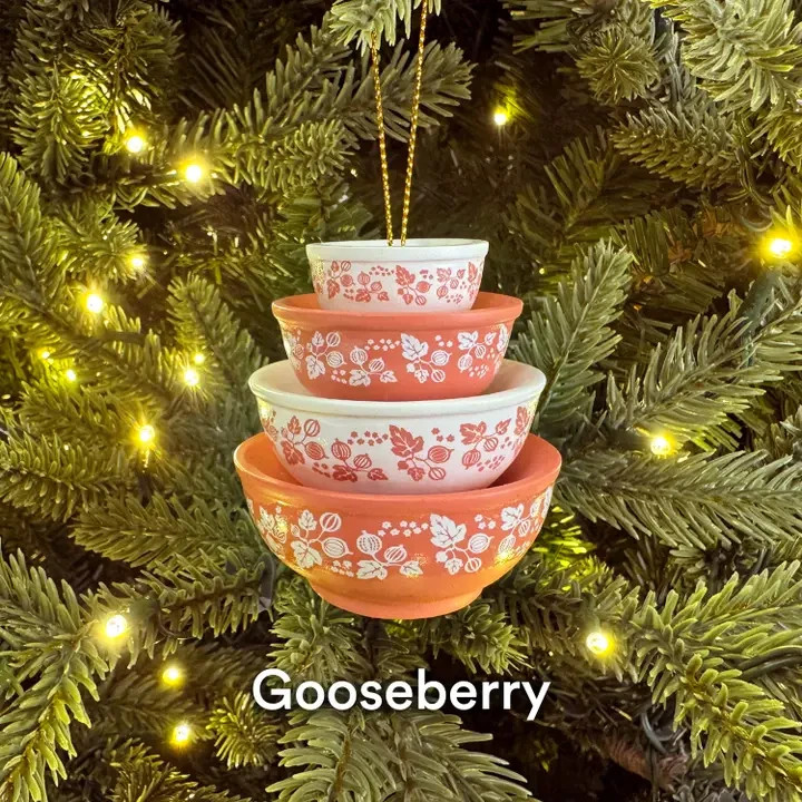 VTG Pyrex Inspired Xmas Ornament Plastic Nesting Mixing Bowl Set Gooseberry