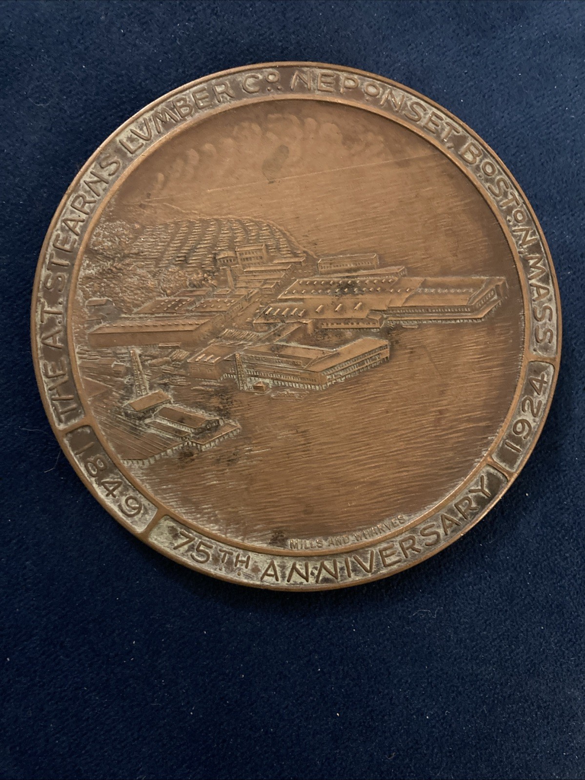 Antique 1849-1924 75th Anniversary Stearns Lumber Boston Bronze Plaque Trivet