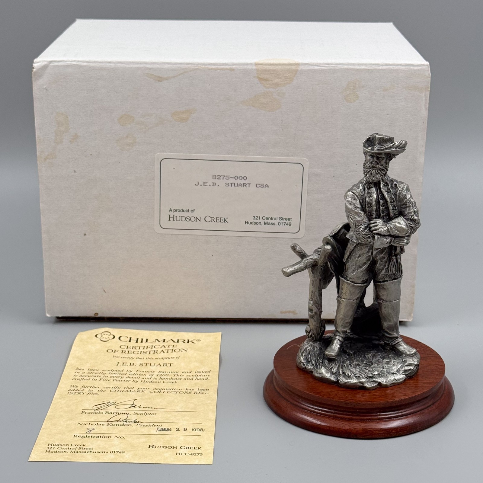 Chilmark 1998 J.E.B. Stuart Pewter Civil War Statue F. Barnum 8/1200 w/ Box COA