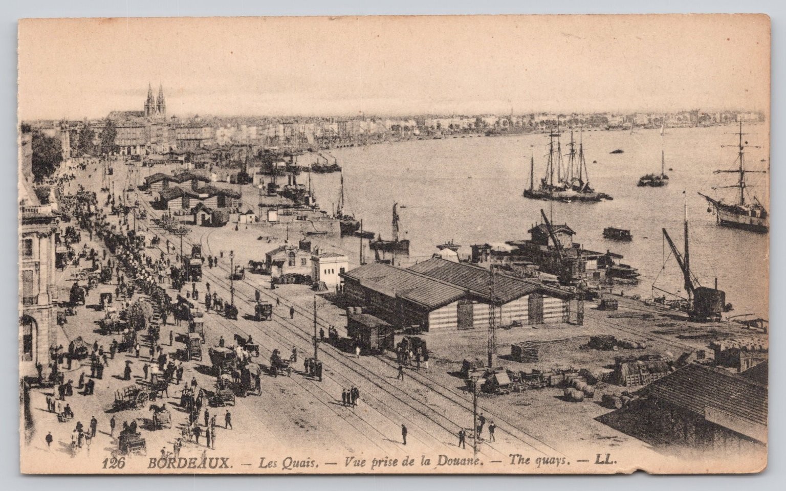 Bordeaux Les Quais View from Custom House France c1910 Postcard LL Lévy Fils