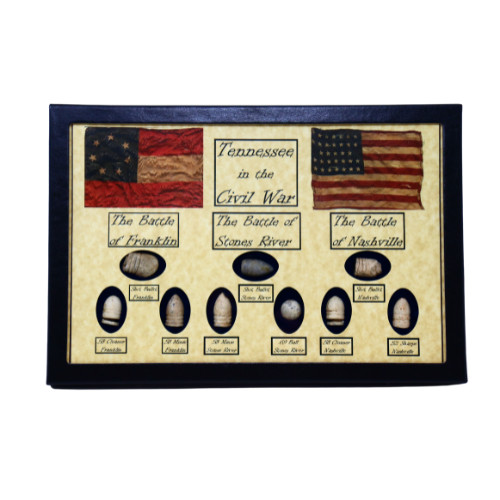 The Civil War Battles in Tennessee Bullets with Glass Topped Display Case & COA 