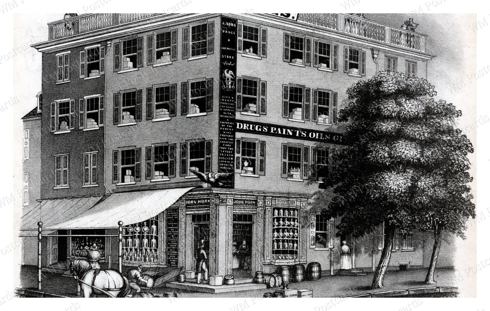 Philadelphia Pennsylvania 1846 John Horn Drugstore Facade Standard Postcard