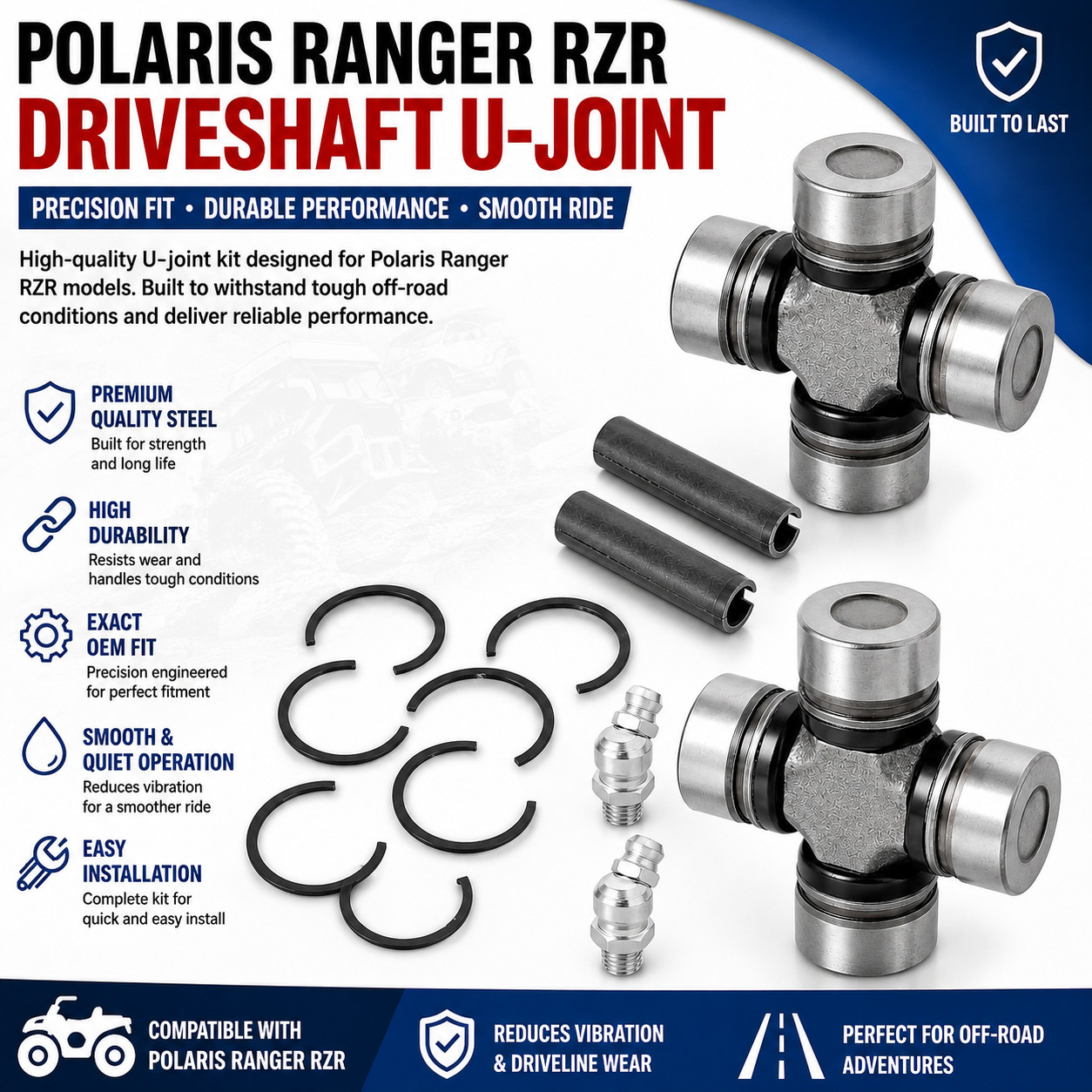 2x Front & Rear driveshaft u-joint For Polaris Ranger RZR Scrambler... 2x Front & Rear driveshaft u-joint For Polaris Ranger RZR Scrambler...