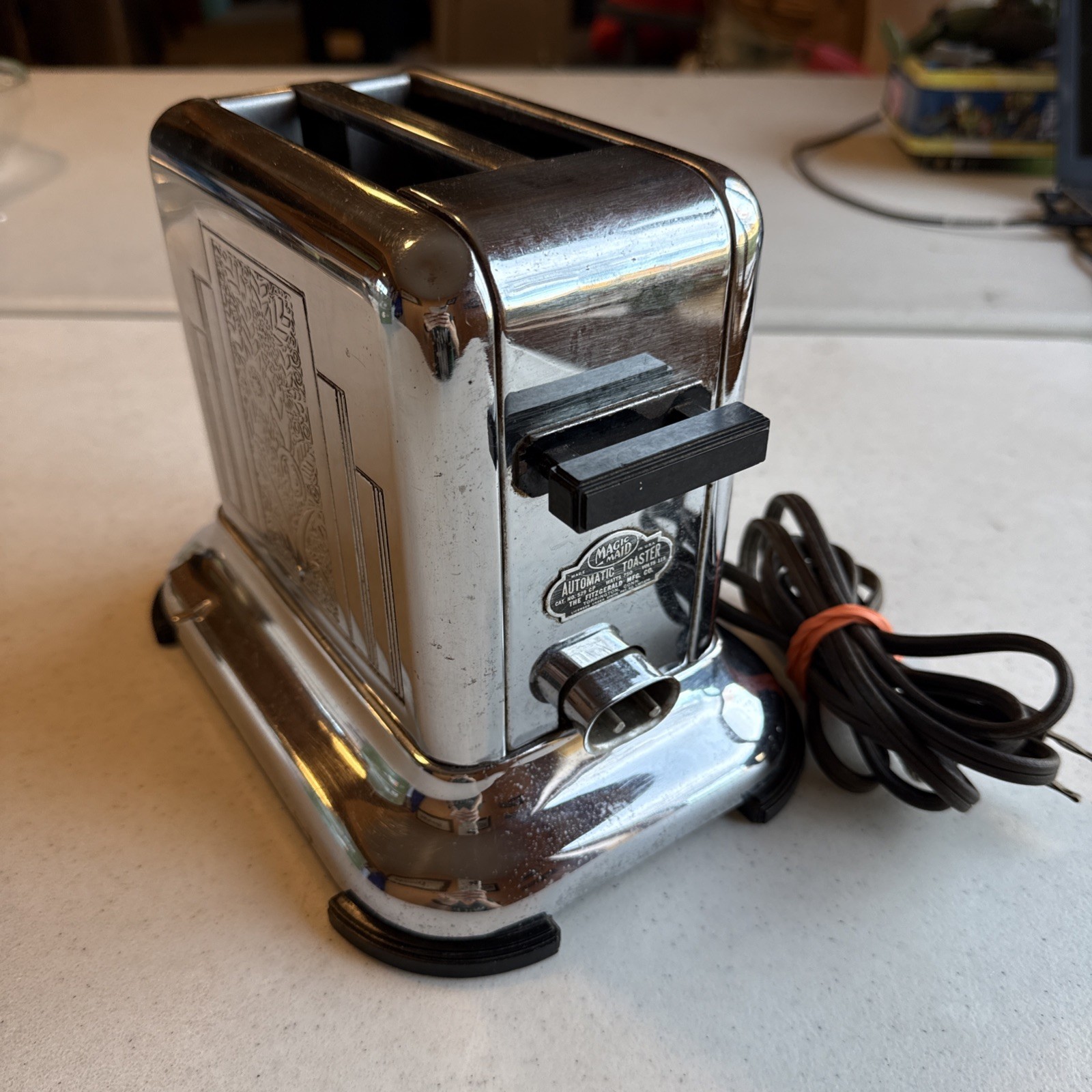 Vtg 1930s Art Deco Magic Maid Tipper Toaster Fitzgerald Model 529 w/ Cord WORKS