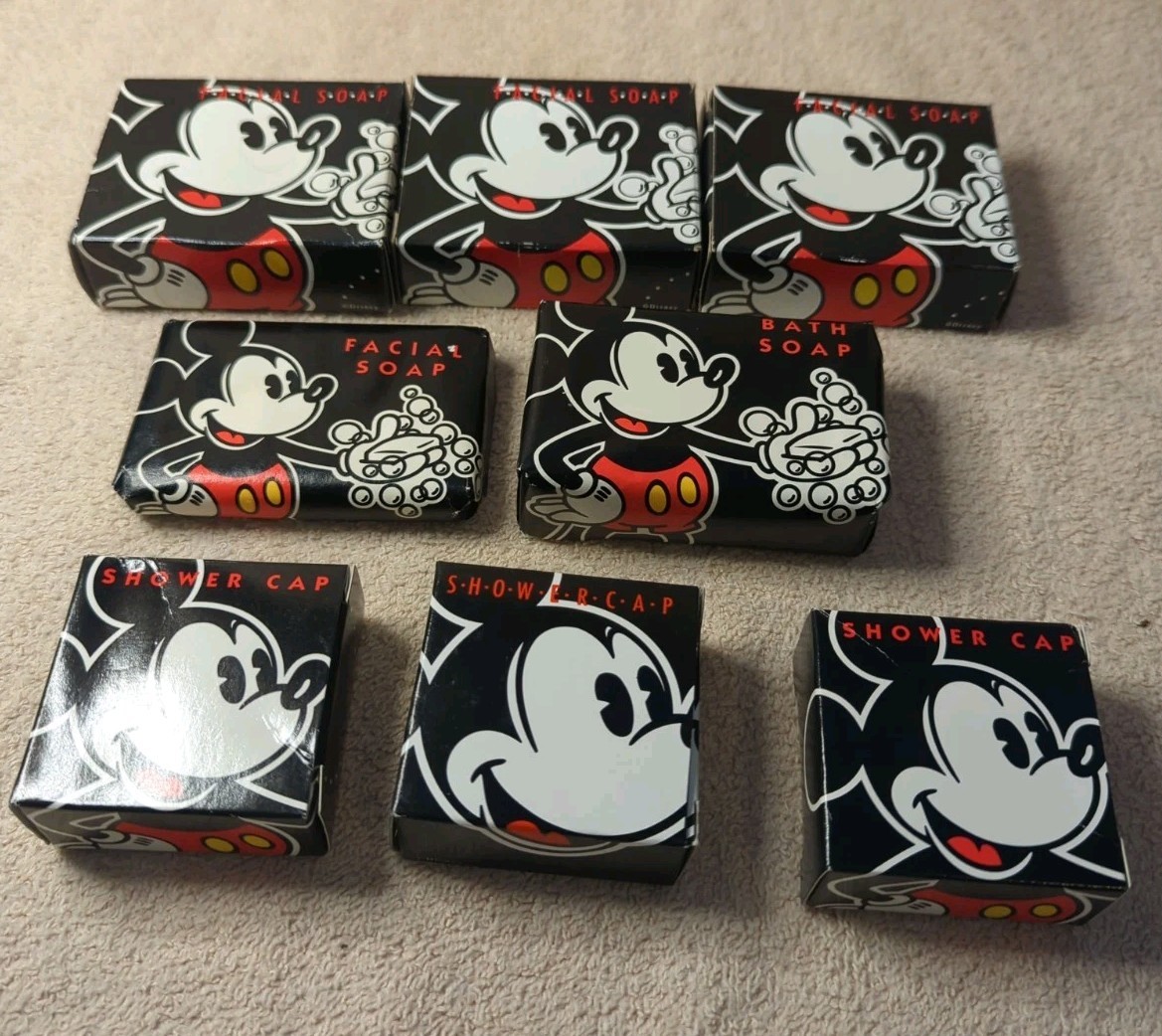Vtg Large Lot 8 Walt Disney Resorts Bath Facial Soaps Shower Caps Mickey Mouse