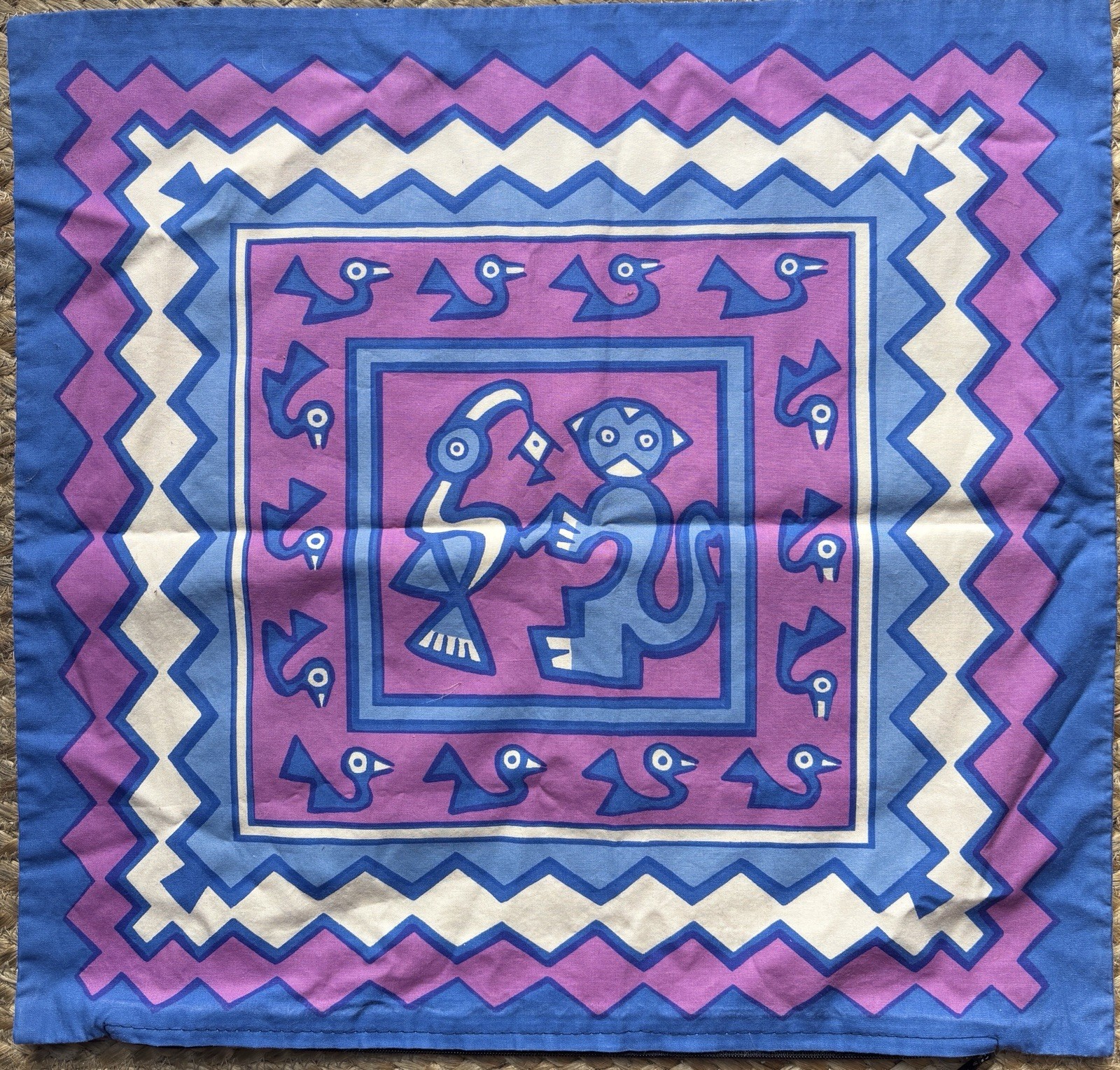 Two (2) Vintage 1981 SILVANIA  Palpa Print Cushion Covers Peruvian Tribal Style