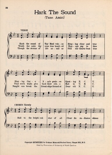 UNIVERSITY OF NORTH CAROLINA Vintage Song Sheet c1943 \