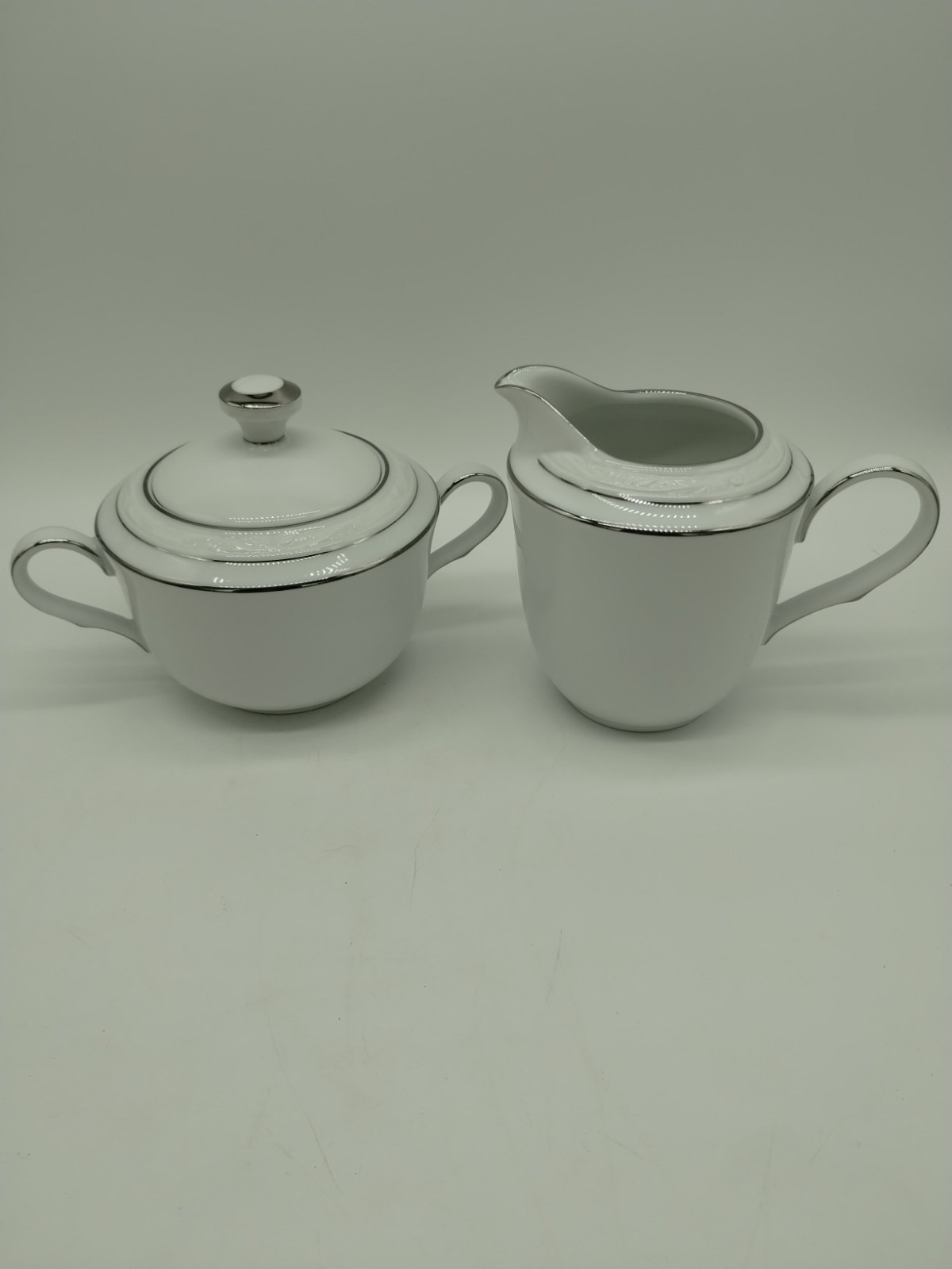 NORITAKE - Whitecliff 4083- White Scapes - CREAMER & Covered Sugar  NEW Retired
