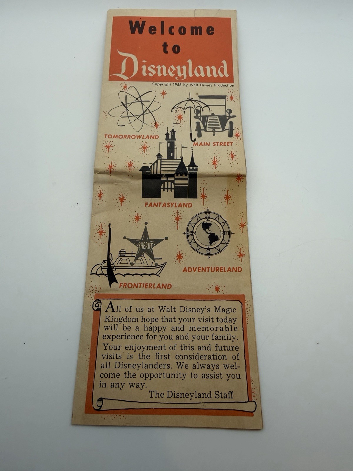 Vintage 1958 Welcome to Disneyland Five Lands Souvenir Map Brochure Pamphlet