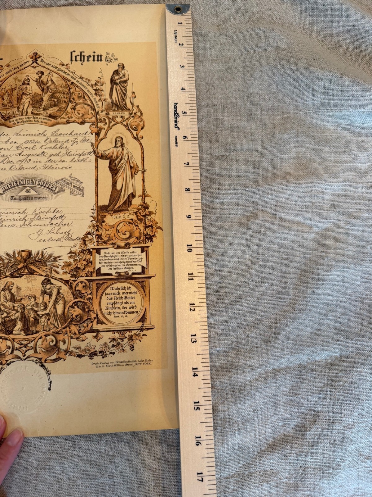 Antique 1907 1913 German Taufschein Trauschein Marriage Baptism Certificate Frak