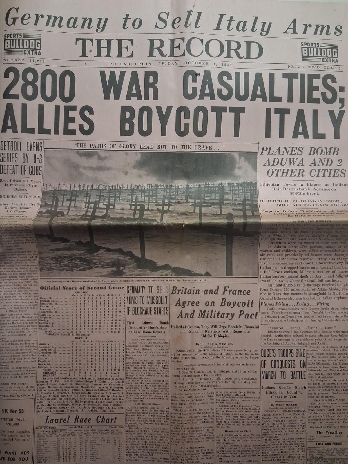 1935 THE RECORD Philadelphia Oct 7 ITALY ETHIOPIA