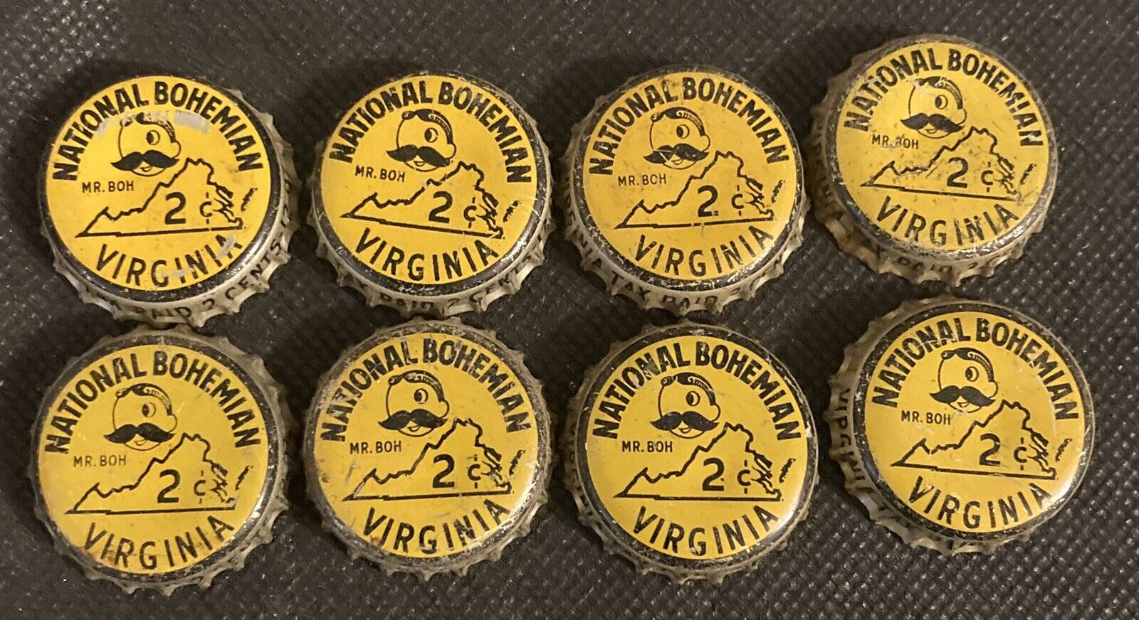 National Bohemian Beer Cork Lined Bottle Caps 1940’s- 1960’s Lot of 8 NOS