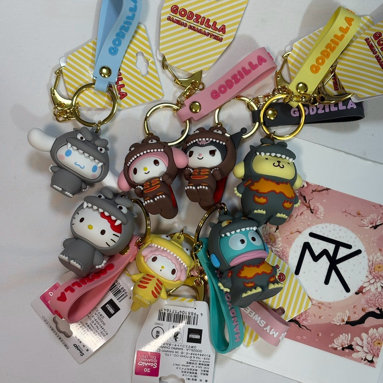 Set of 7 GODZILLA x SANRIO CHARACTERS 3D Mascot Keychain