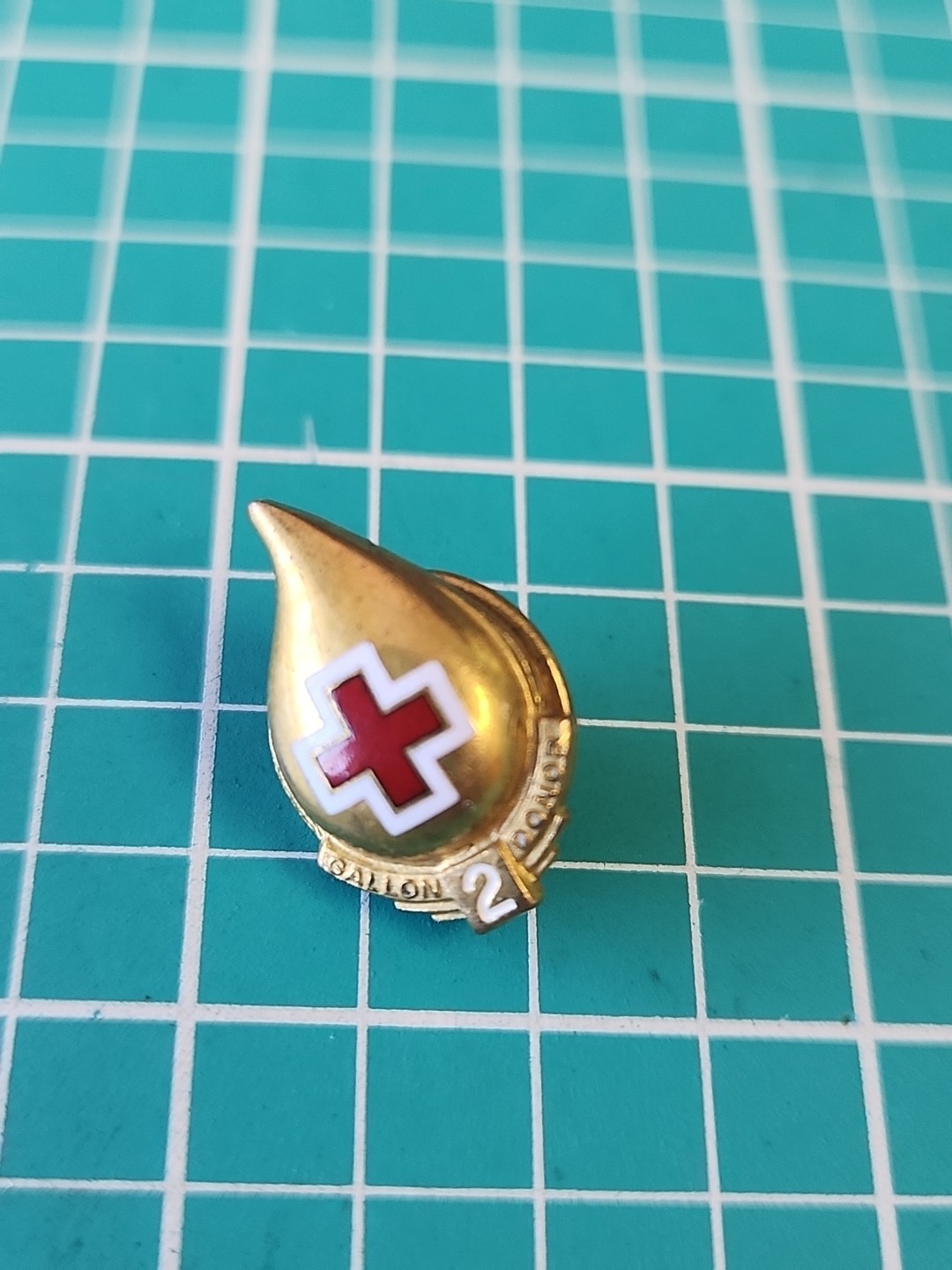Vtg American Red Cross 2 Gallon Donor Droplet Gold Tone Lapel Pin