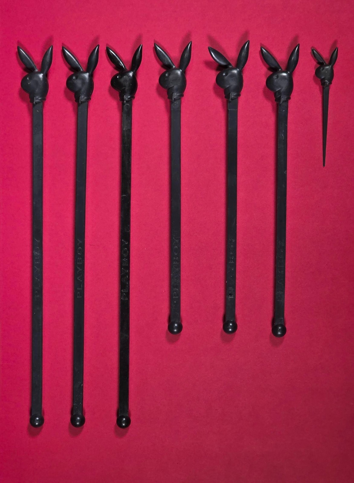 Vintage 1970s Playboy Bunny Swizzle Sticks Lot of 6 + Pick Black MCM Barware