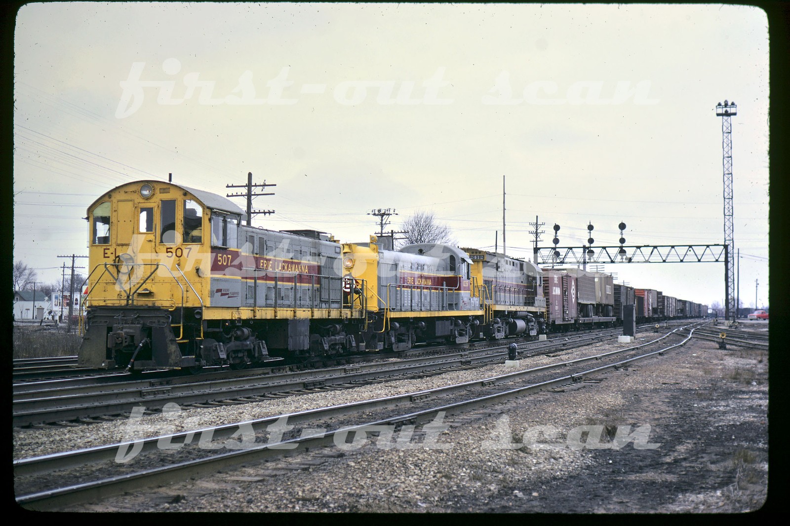 F Original Slide - Erie Lackawanna EL 502 ALCO S-2 w/ Dayton Local Marion 1971