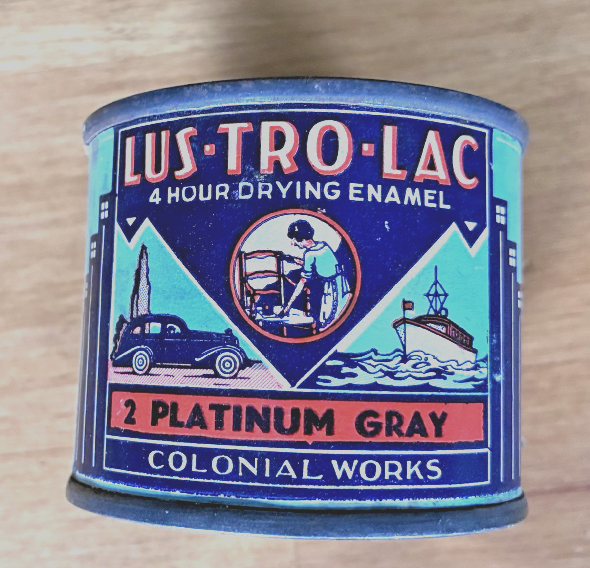 RARE  20’s LUS-TRO-LAC Paint Can  - Platinum Gray 1/4 pt - Vintage